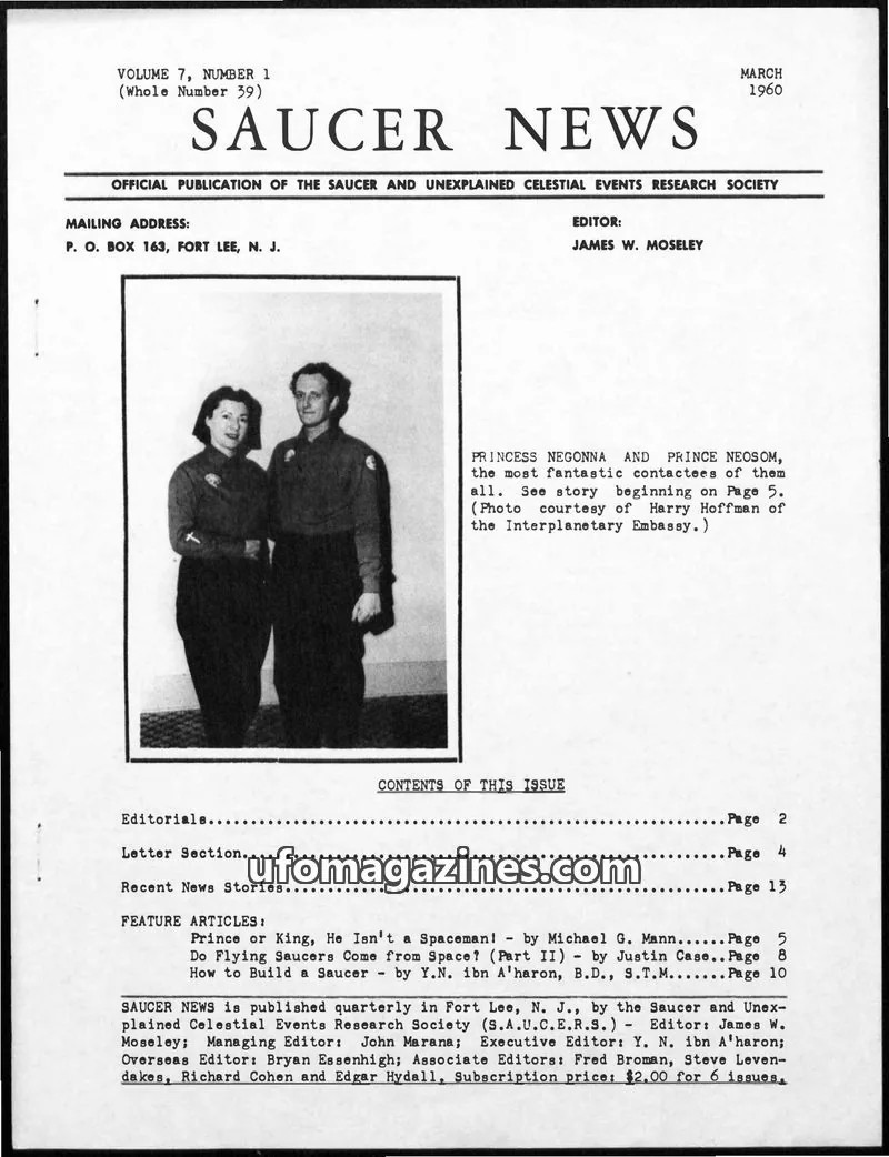 Cover of Saucer and Unexplained Celestial Events Research Society issue VOLUME 7, NUMBER 1 (Whole Number 39): SAUCER NEWS