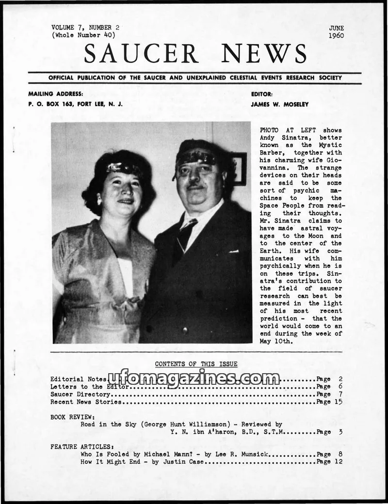 Cover of Saucer and Unexplained Celestial Events Research Society (S.A.U.C.E.R.S.) issue VOLUME 7, NUMBER 2 (Whole Number 40): SAUCER NEWS