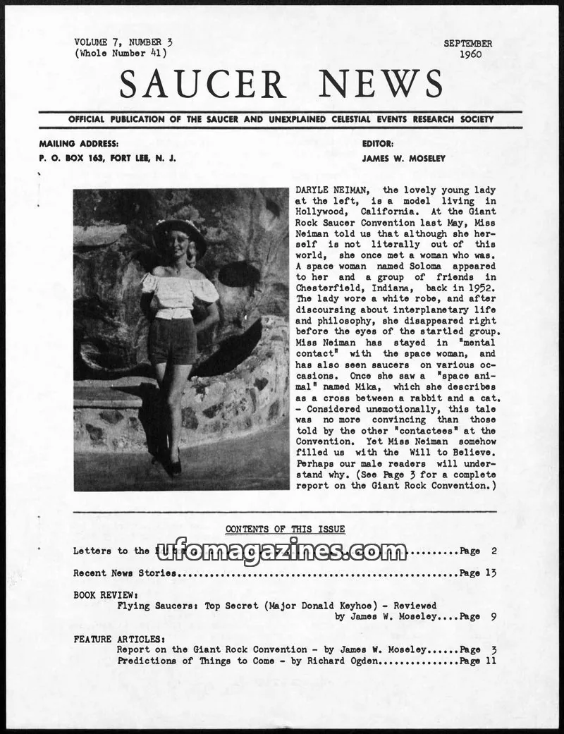 Cover of THE SAUCER AND UNEXPLAINED CELESTIAL EVENTS RESEARCH SOCIETY issue VOLUME 7, NUMBER 3 (Whole Number 41): SAUCER NEWS