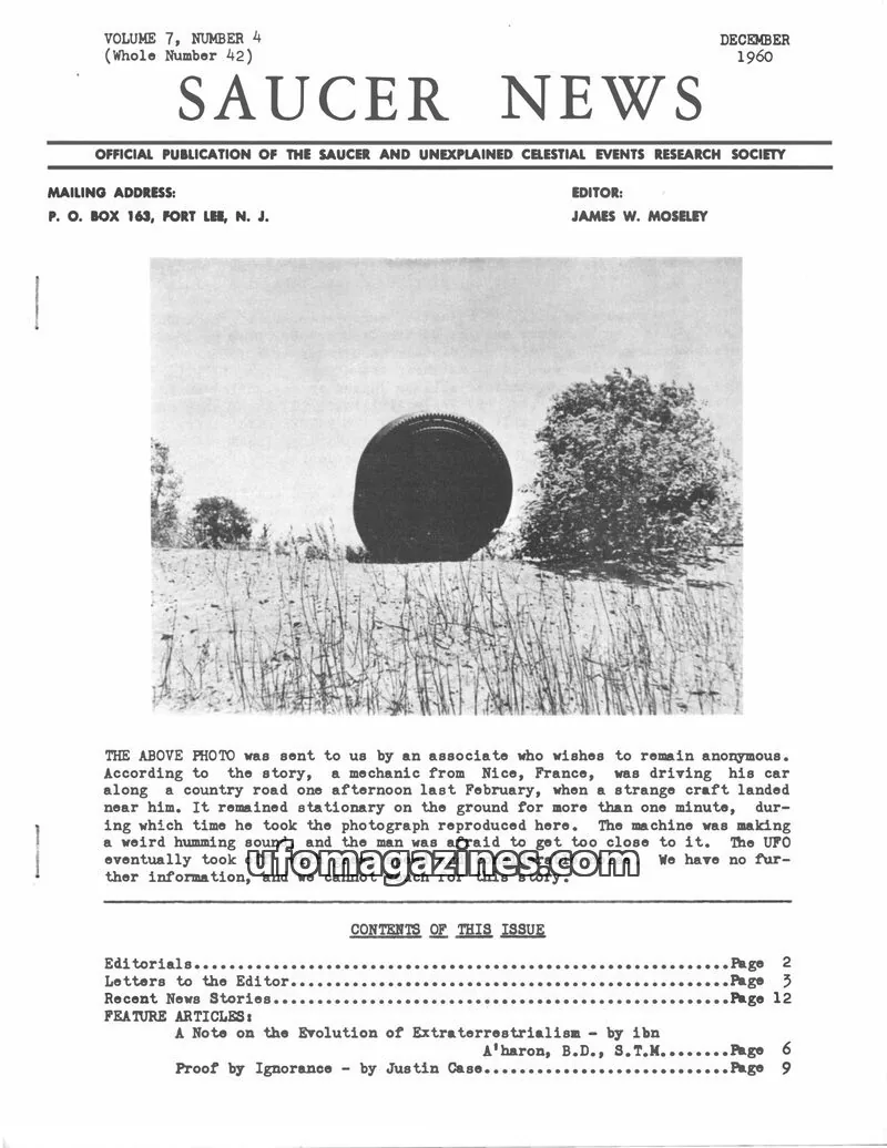Cover of SAUCER AND UNEXPLAINED CELESTIAL EVENTS RESEARCH SOCIETY issue 4: SAUCER NEWS