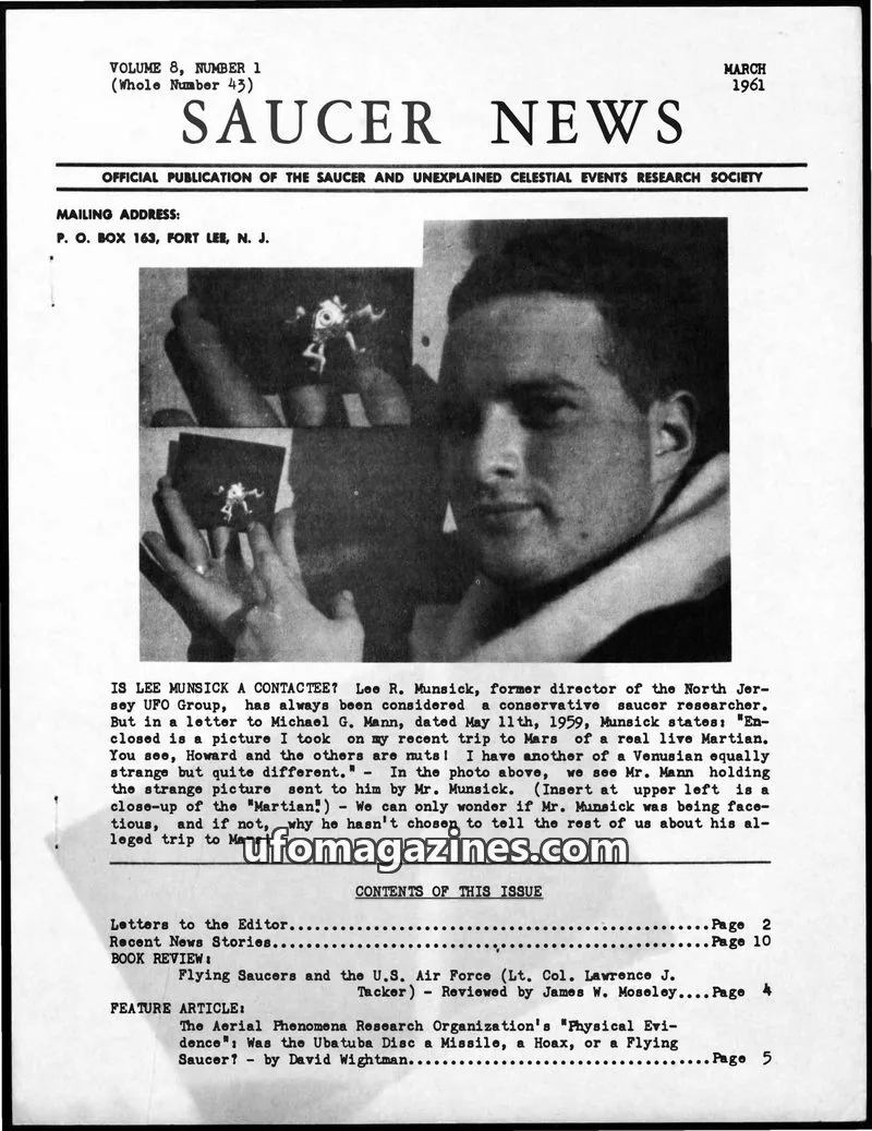 Cover of THE SAUCER AND UNEXPLAINED CELESTIAL EVENTS RESEARCH SOCIETY issue VOLUME 8, NUMBER 1 (Whole Number 43): SAUCER NEWS