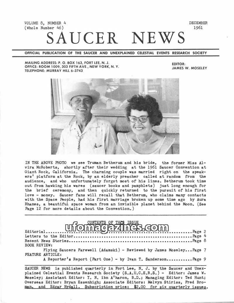 Cover of SAUCER AND UNEXPLAINED CELESTIAL EVENTS RESEARCH SOCIETY issue 4: SAUCER NEWS