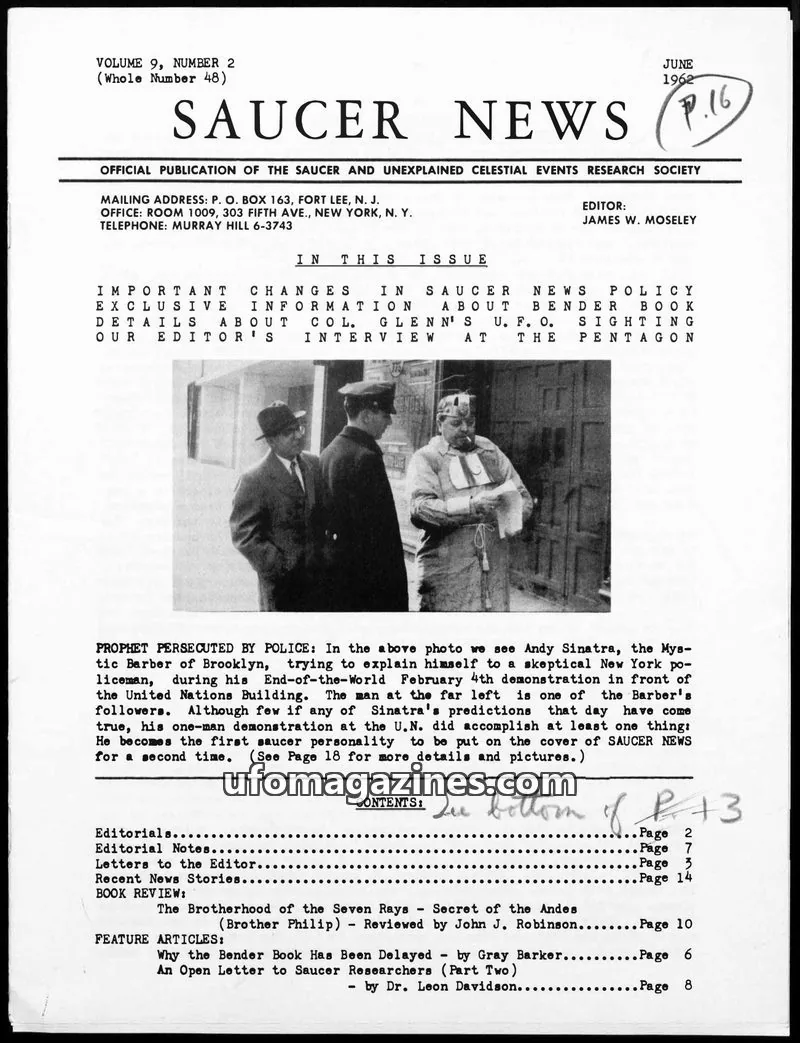 Cover of The Saucer and Unexplained Celestial Events Research Society issue Volume 9, Number 2 (Whole Number 48): SAUCER NEWS