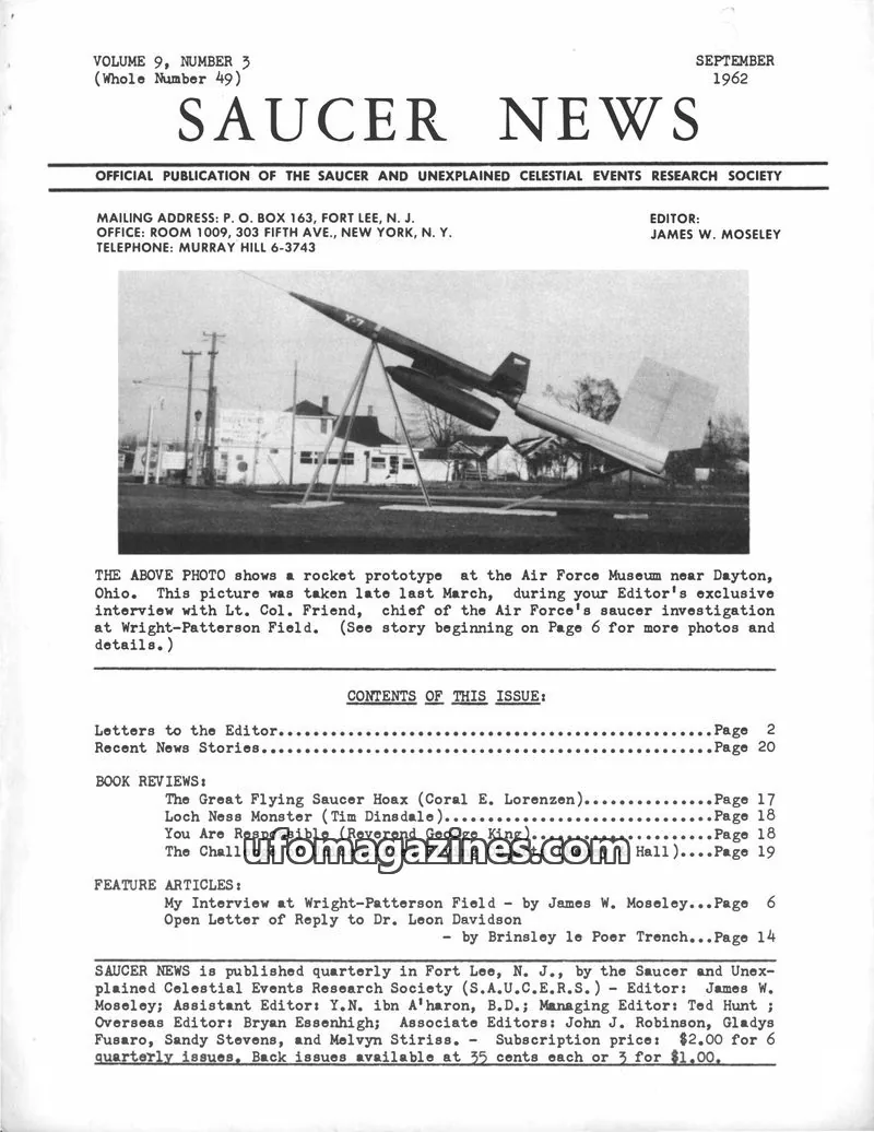 Cover of Saucer and Unexplained Celestial Events Research Society issue VOLUME 9, NUMBER 3: SAUCER NEWS