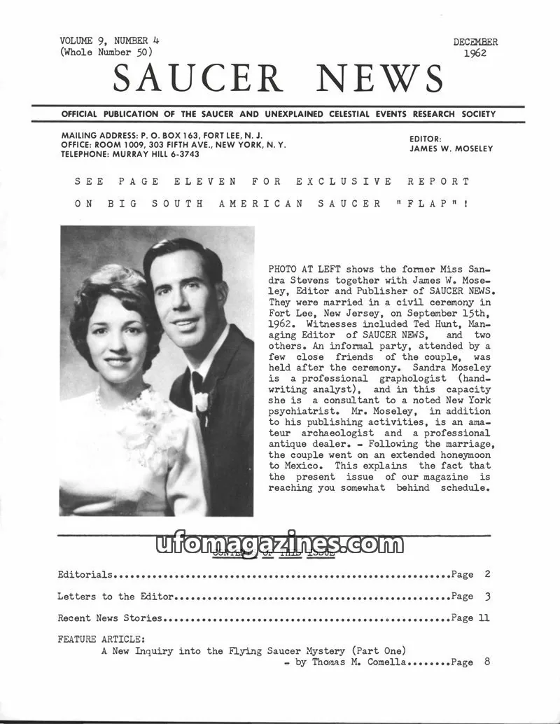 Cover of Saucer and Unexplained Celestial Events Research Society issue VOLUME 9, NUMBER 4 (Whole Number 50): SAUCER NEWS
