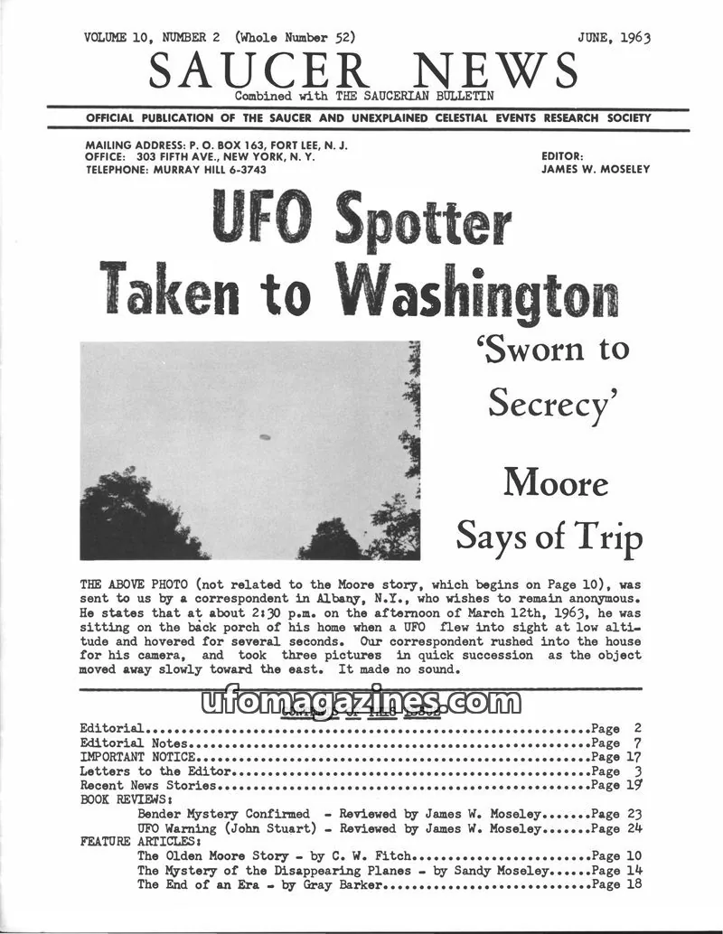 Cover of The Saucer and Unexplained Celestial Events Research Society issue Volume 10, Number 2 (Whole Number 52): SAUCER NEWS