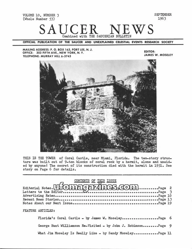 Cover of THE SAUCER AND UNEXPLAINED CELESTIAL EVENTS RESEARCH SOCIETY issue VOLUME 10, NUMBER 3 (Whole Number 53): SAUCER NEWS