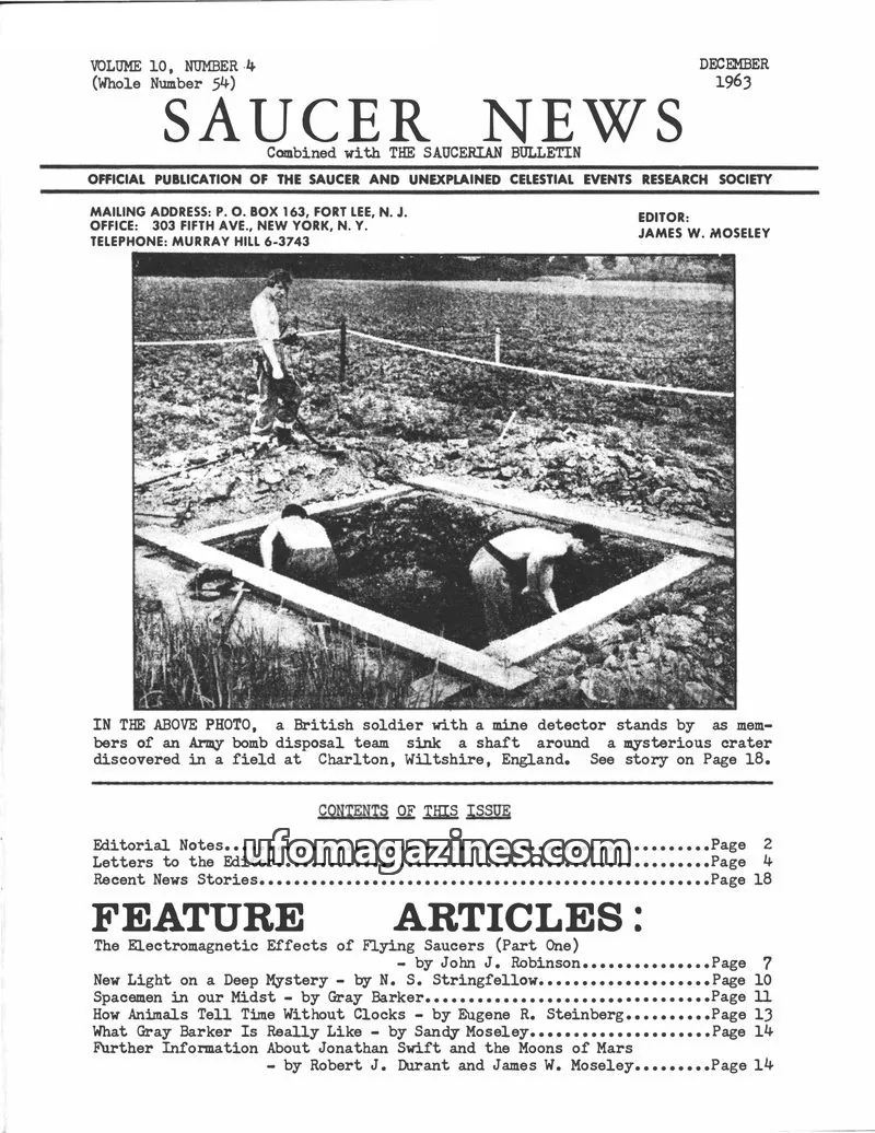Cover of THE SAUCER AND UNEXPLAINED CELESTIAL EVENTS RESEARCH SOCIETY issue Volume 10, Number 4 (Whole Number 54): SAUCER NEWS