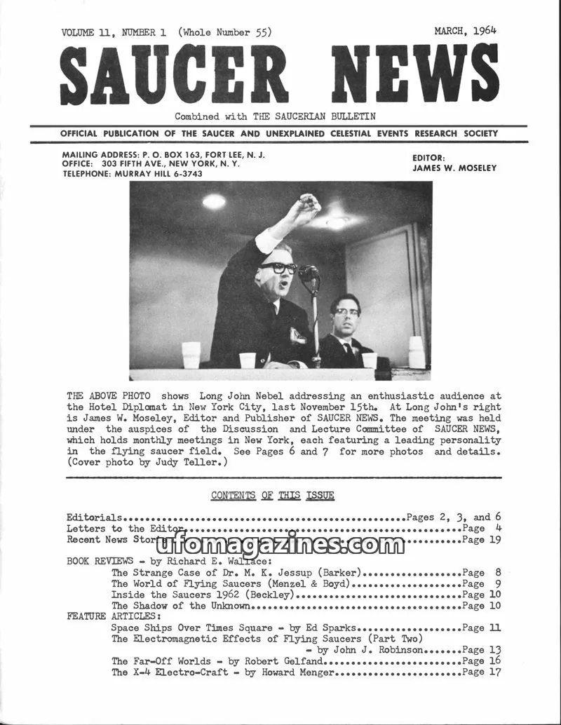 Cover of THE SAUCER AND UNEXPLAINED CELESTIAL EVENTS RESEARCH SOCIETY issue VOLUME 11, NUMBER 1 (Whole Number 55): SAUCER NEWS