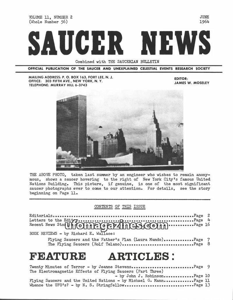 Cover of THE SAUCER AND UNEXPLAINED CELESTIAL EVENTS RESEARCH SOCIETY issue VOLUME 11, NUMBER 2 (Whole Number 56): SAUCER NEWS