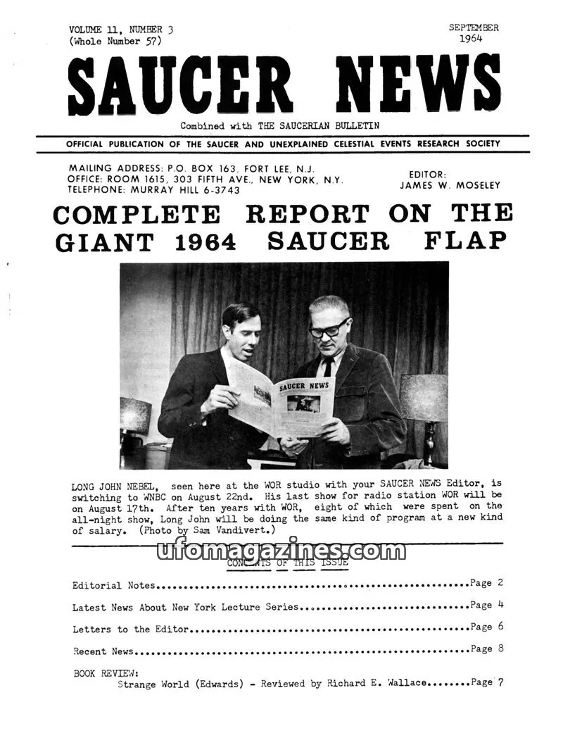 Cover of The Saucer and Unexplained Celestial Events Research Society issue Volume 11, Number 3 (Whole Number 57): SAUCER NEWS