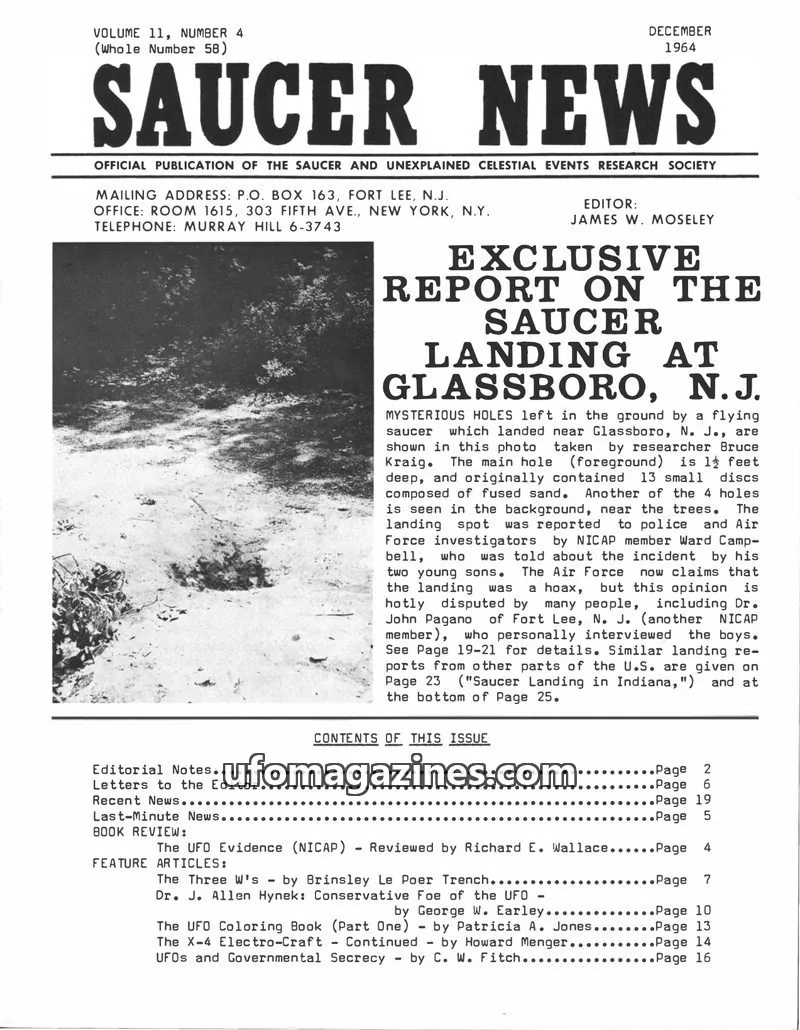 Cover of SAUCER AND UNEXPLAINED CELESTIAL EVENTS RESEARCH SOCIETY issue 4: SAUCER NEWS
