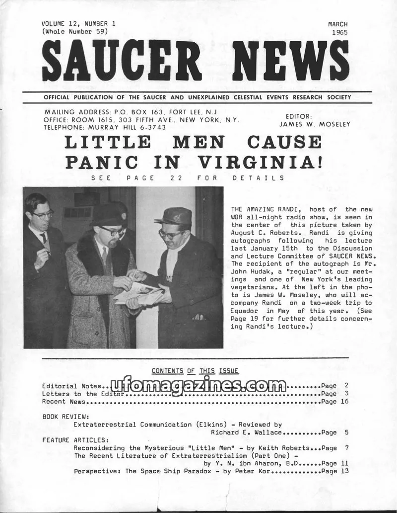 Cover of SAUCER AND UNEXPLAINED CELESTIAL EVENTS RESEARCH SOCIETY issue 12, Number 1: SAUCER NEWS