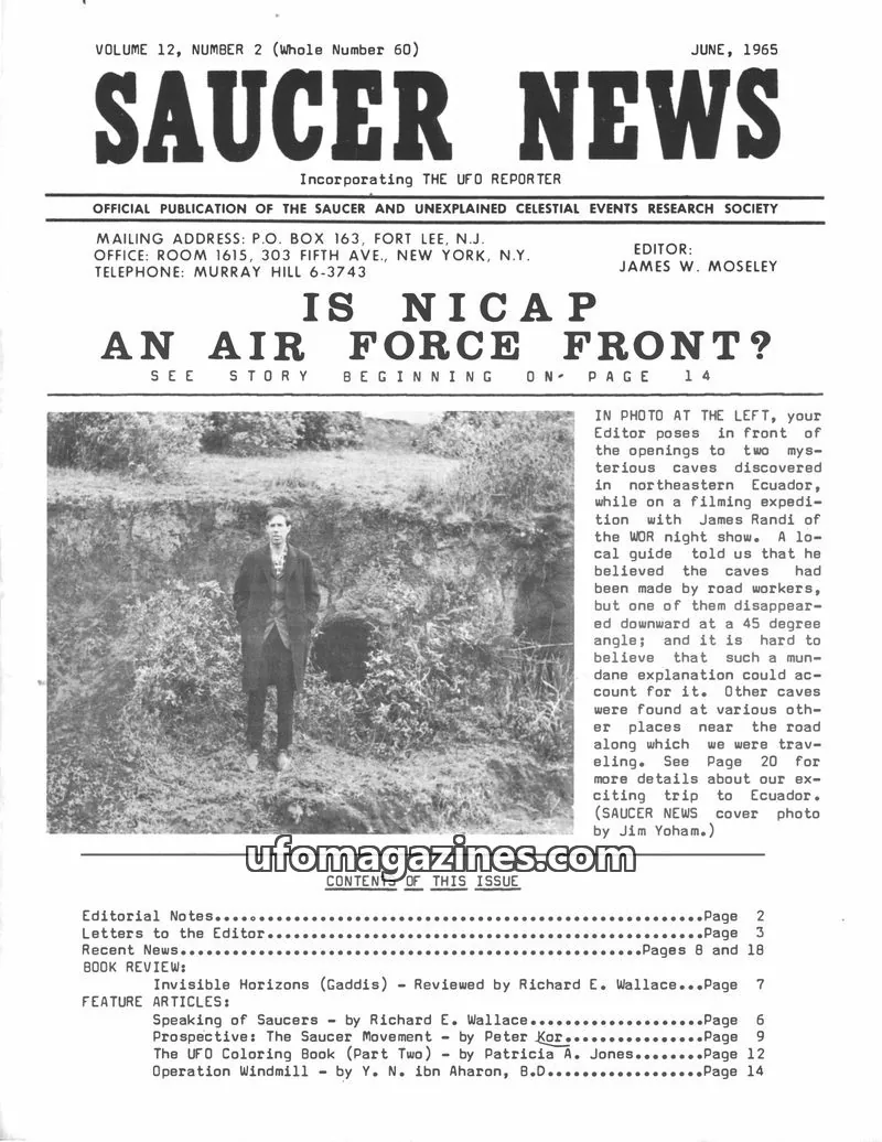 Cover of Saucer and Unexplained Celestial Events Research Society (S.A.U.C.E.R.S.) issue VOLUME 12, NUMBER 2 (Whole Number 60): SAUCER NEWS