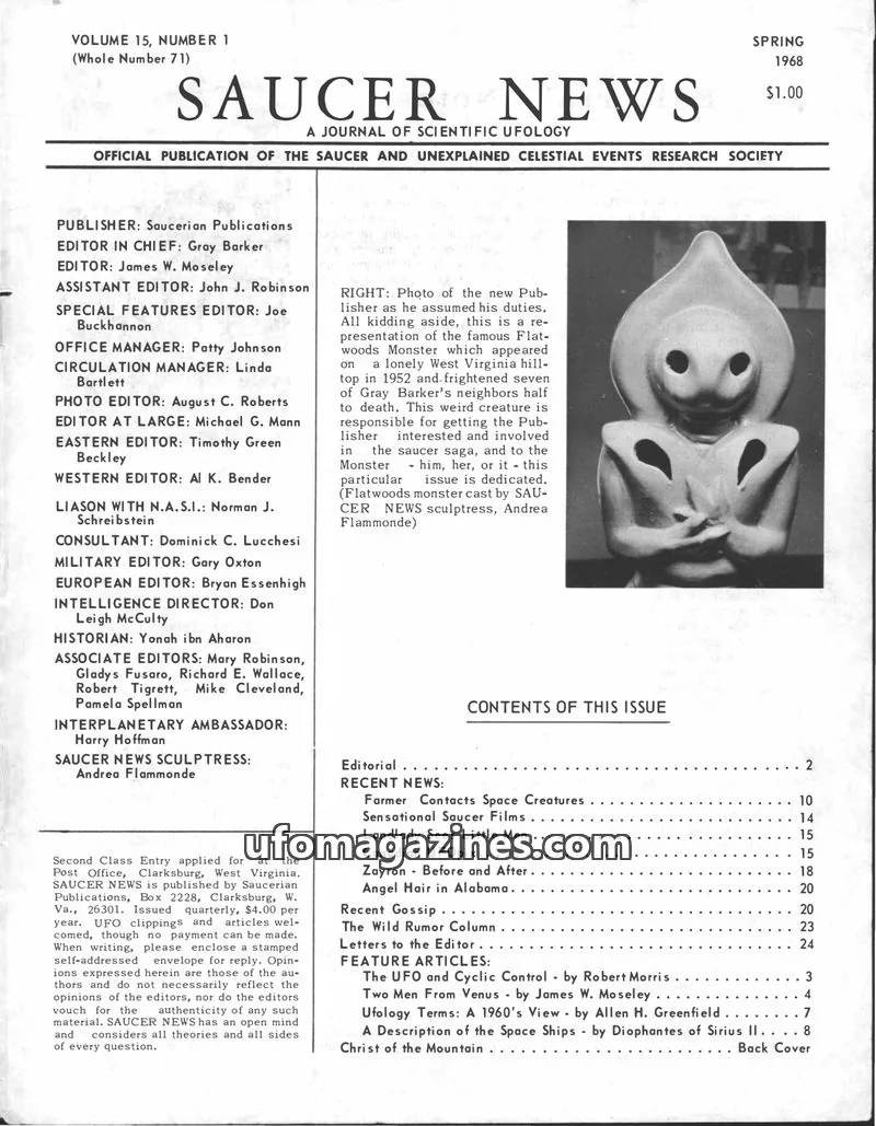 Cover of Saucerian Publications issue VOLUME 15, NUMBER 1 (Whole Number 71): SAUCER NEWS
