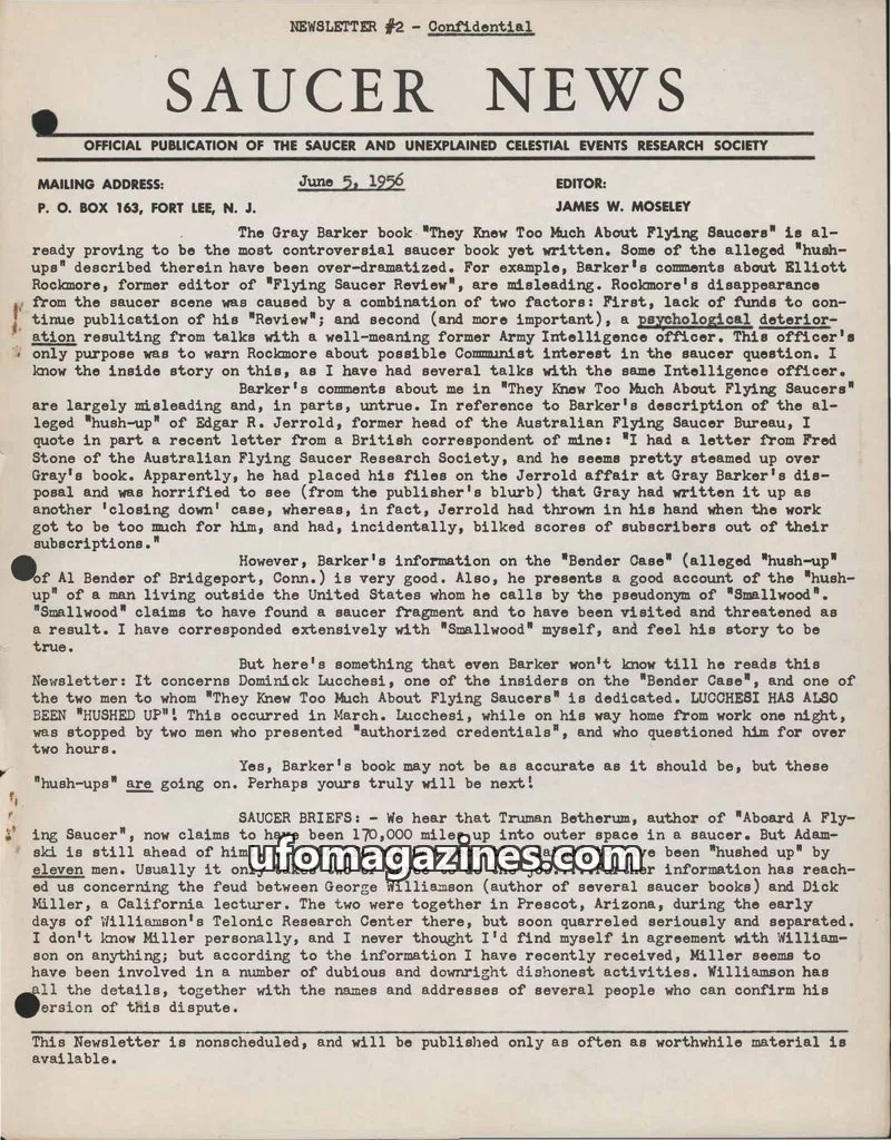 Cover of SAUCER AND UNEXPLAINED CELESTIAL EVENTS RESEARCH SOCIETY issue #2: SAUCER NEWS