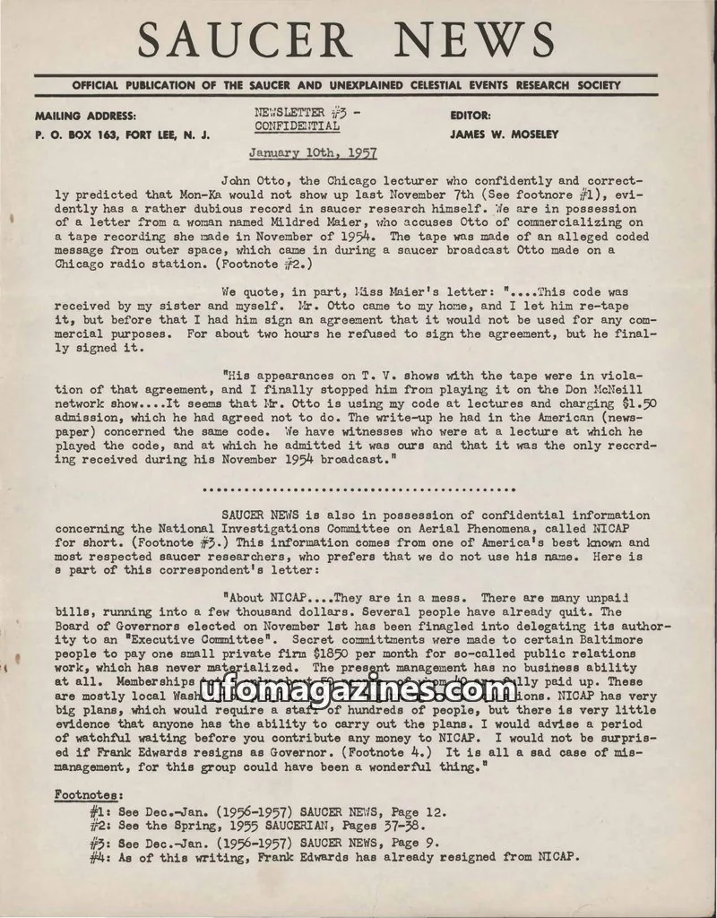 Cover of SAUCER AND UNEXPLAINED CELESTIAL EVENTS RESEARCH SOCIETY issue #3: SAUCER NEWS