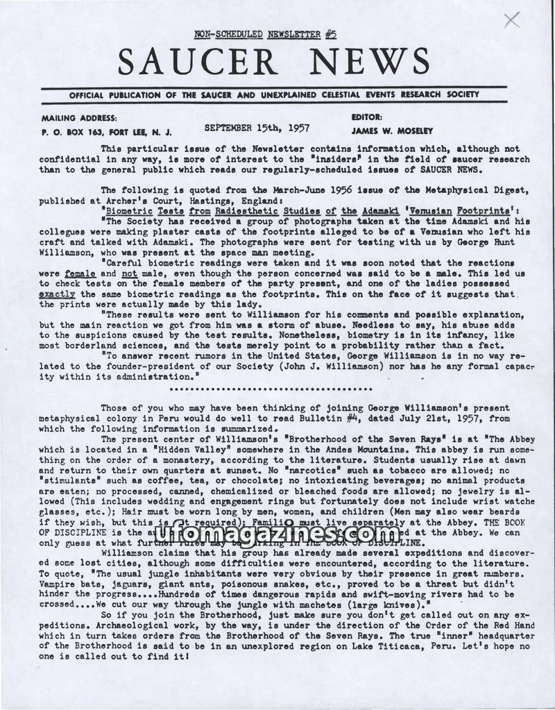 Cover of SAUCER AND UNEXPLAINED CELESTIAL EVENTS RESEARCH SOCIETY issue #5: SAUCER NEWS