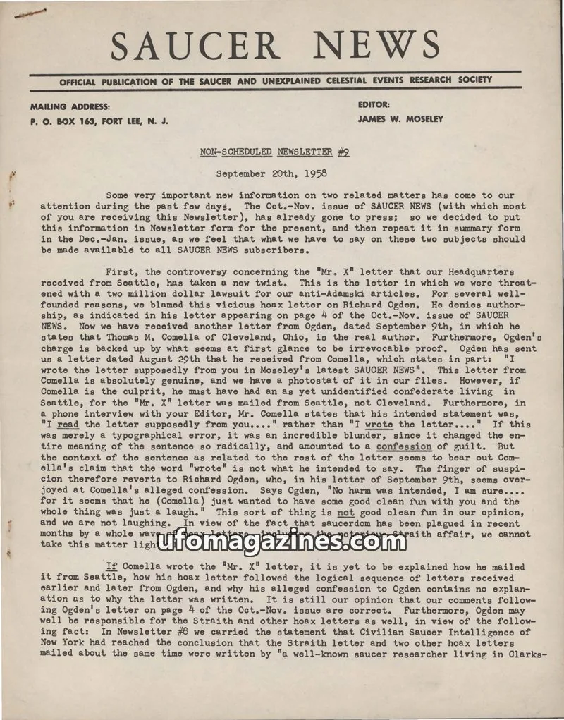 Cover of SAUCER AND UNEXPLAINED CELESTIAL EVENTS RESEARCH SOCIETY issue #2: SAUCER NEWS