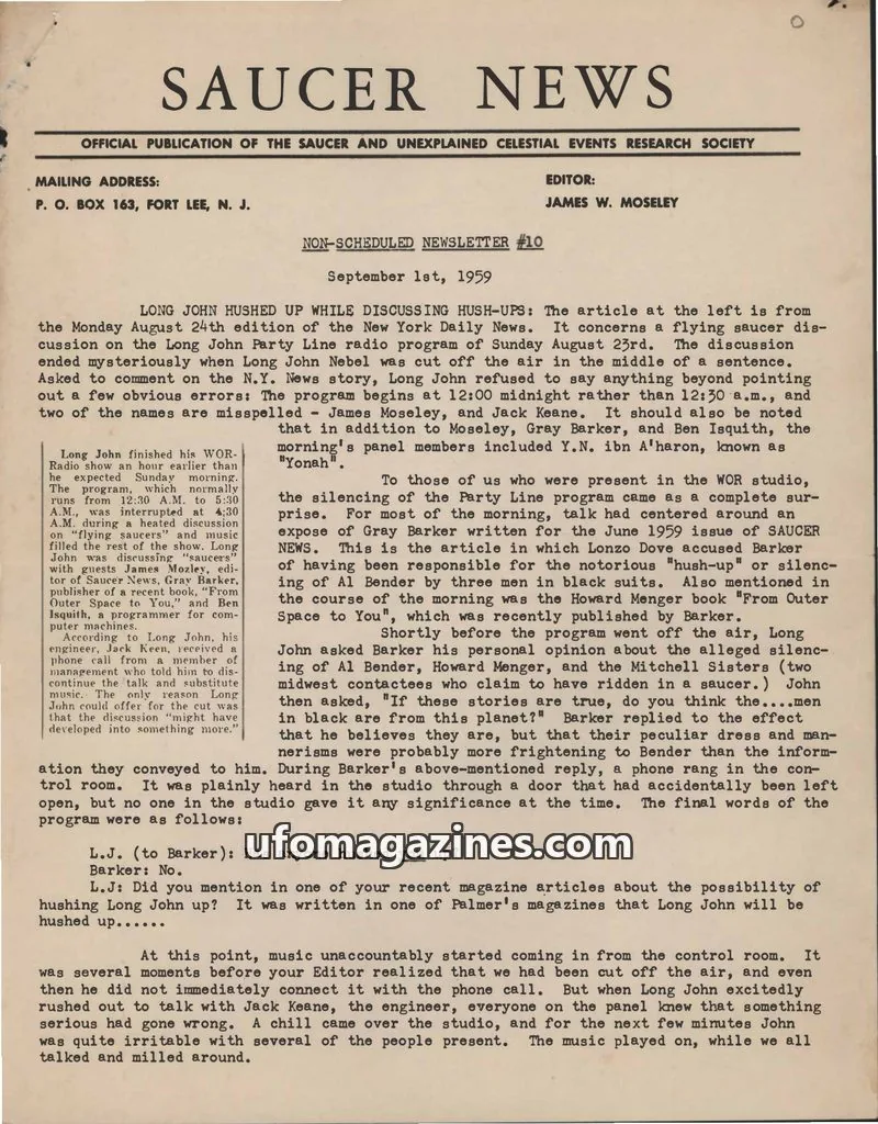 Cover of SAUCER AND UNEXPLAINED CELESTIAL EVENTS RESEARCH SOCIETY issue #10: SAUCER NEWS