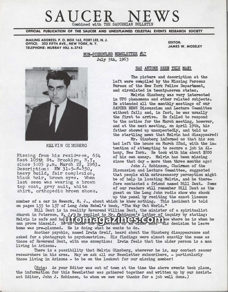 Cover of SAUCER AND UNEXPLAINED CELESTIAL EVENTS RESEARCH SOCIETY issue 12: SAUCER NEWS