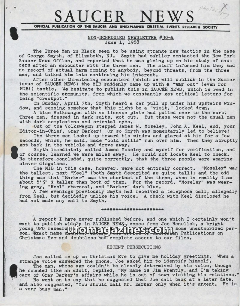 Cover of SAUCER AND UNEXPLAINED CELESTIAL EVENTS RESEARCH SOCIETY issue #30-A: SAUCER NEWS