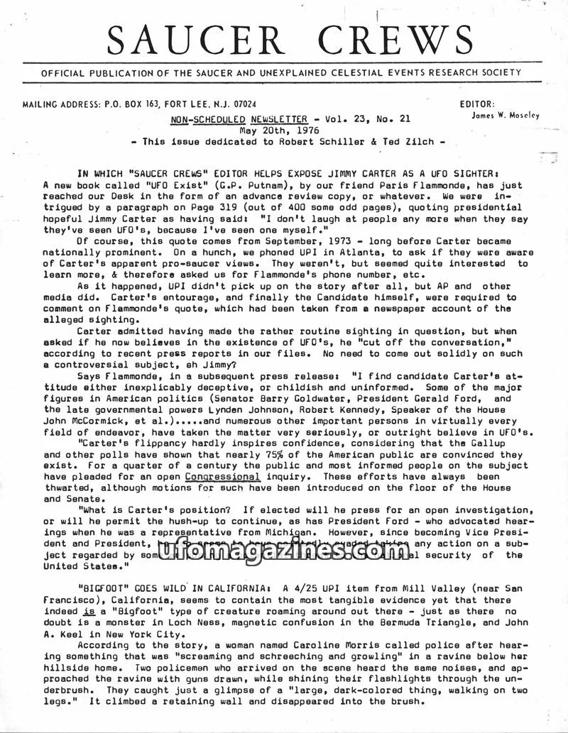 Cover of SAUCER AND UNEXPLAINED CELESTIAL EVENTS RESEARCH SOCIETY issue Vol. 23, No. 21: SAUCER CREWS