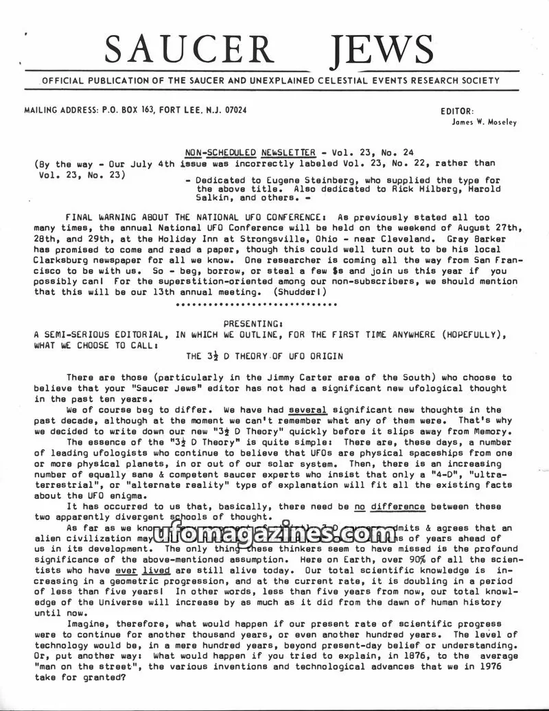 Cover of SAUCER AND UNEXPLAINED CELESTIAL EVENTS RESEARCH SOCIETY issue Vol. 23, No. 24: SAUCER JEWS