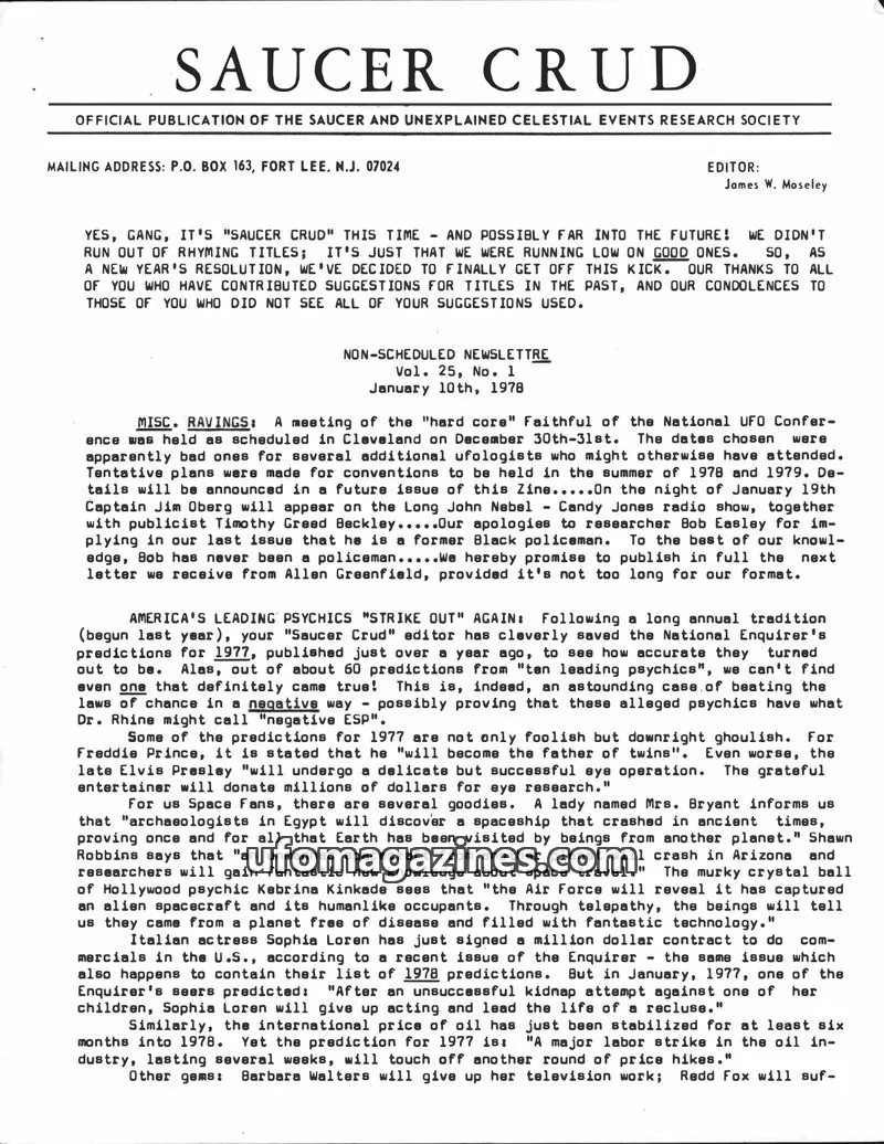 Cover of SAUCER AND UNEXPLAINED CELESTIAL EVENTS RESEARCH SOCIETY issue Vol. 25, No. 1: SAUCER CRUD