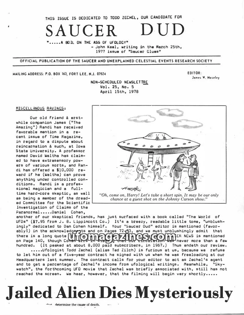 Cover of SAUCER AND UNEXPLAINED CELESTIAL EVENTS RESEARCH SOCIETY issue Vol. 25, No. 5: SAUCER DUD