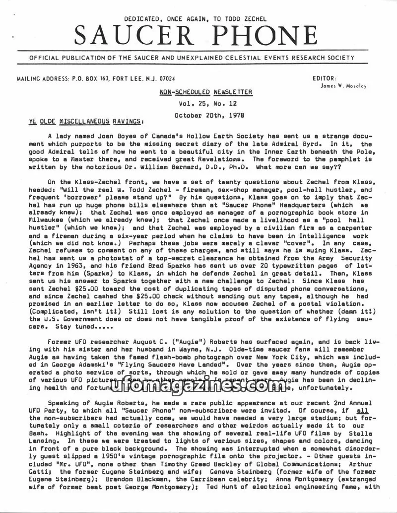 Cover of SAUCER AND UNEXPLAINED CELESTIAL EVENTS RESEARCH SOCIETY issue Vol. 25, No. 12: SAUCER PHONE
