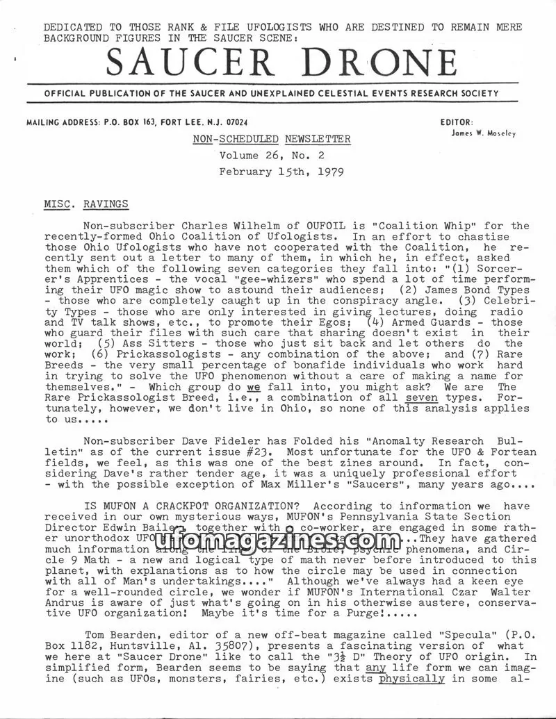 Cover of SAUCER AND UNEXPLAINED CELESTIAL EVENTS RESEARCH SOCIETY issue Volume 26, No. 2: SAUCER DRONE