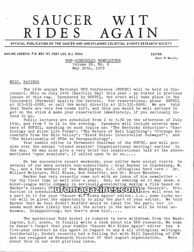 Cover of SAUCER AND UNEXPLAINED CELESTIAL EVENTS RESEARCH SOCIETY issue No. 6: SAUCER WIT RIDES AGAIN