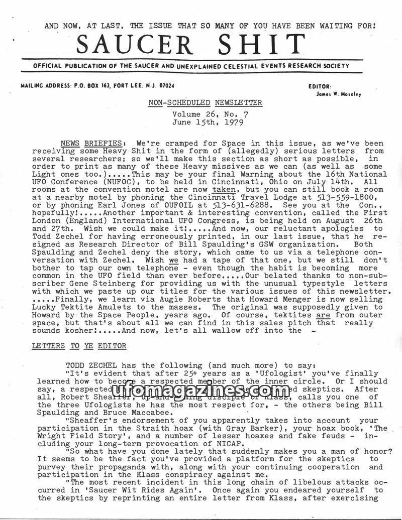 Cover of Saucer Smear (Jim Moseley) issue Volume 26, No. 7: SAUCER SHIT