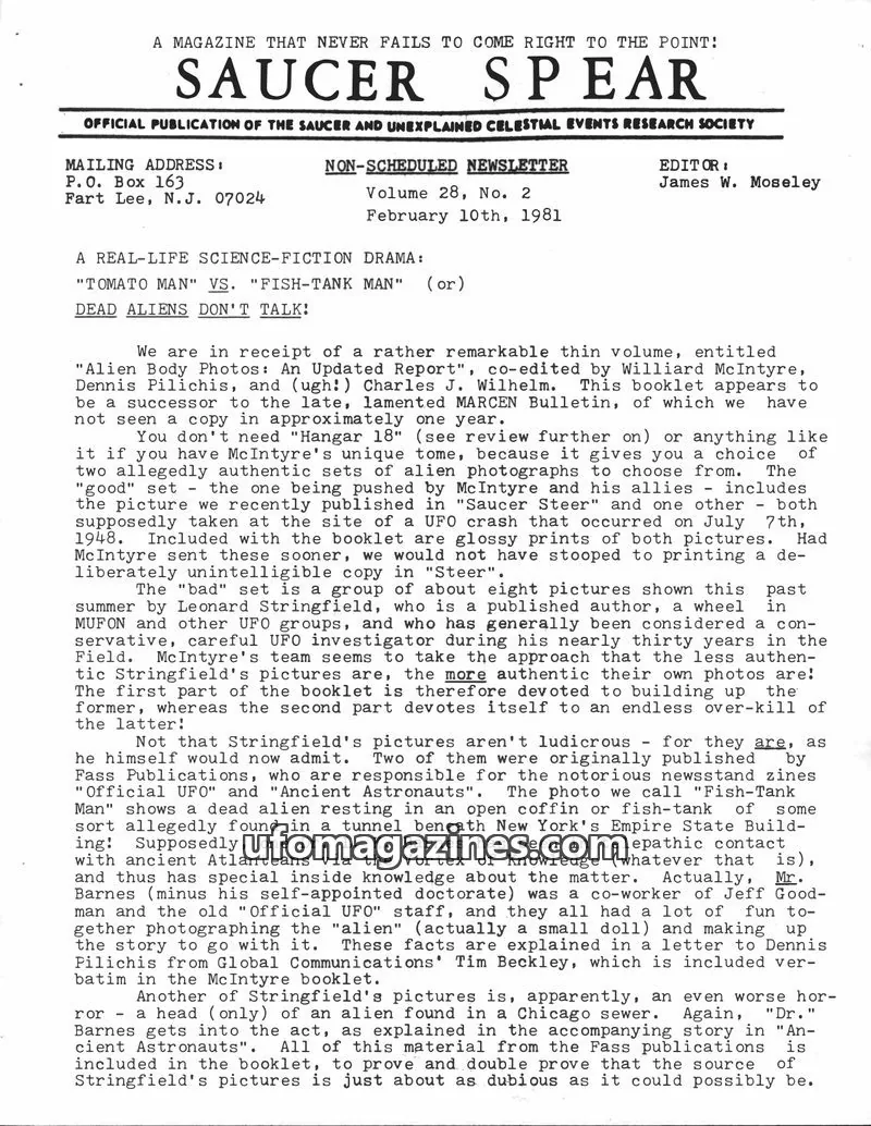Cover of SAUCER AND UNEXPLAINED CELESTIAL EVENTS RESEARCH SOCIETY issue Volume 28, No. 2: SAUCER SPEAR