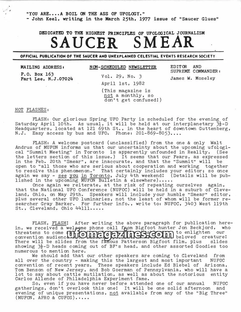 Cover of SAUCER AND UNEXPLAINED CELESTIAL EVENTS RESEARCH SOCIETY issue Vol. 29, No. 3: SAUCER SMEAR