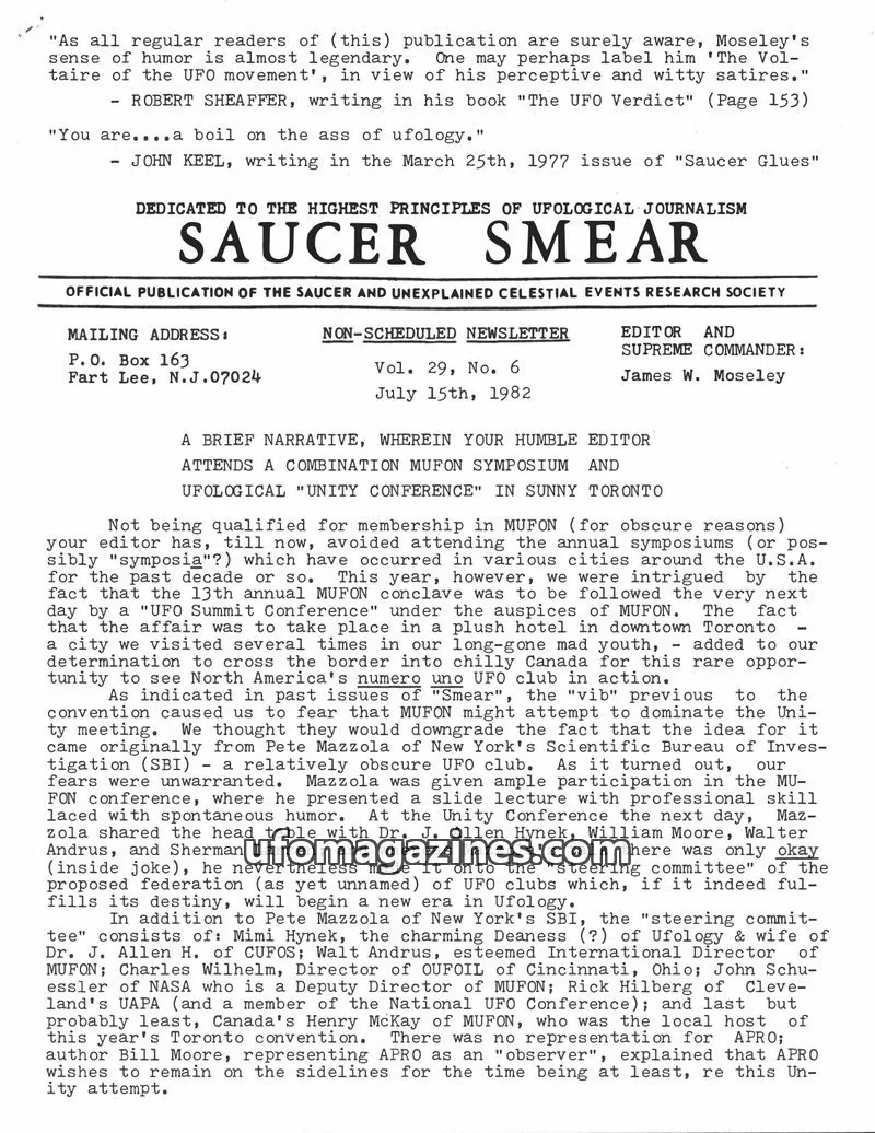 Cover of Saucer Smear (Jim Moseley) issue Vol. 29, No. 6: SAUCER SMEAR