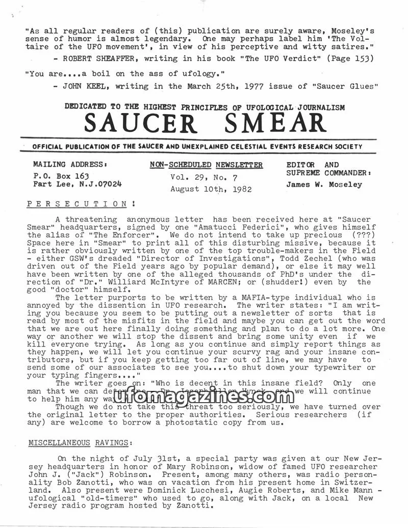 Cover of Saucer Smear (Jim Moseley) issue Vol. 29, No. 7: SAUCER SMEAR
