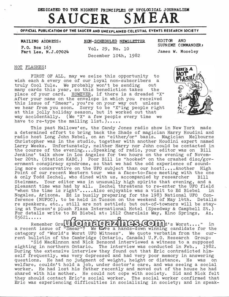 Cover of SAUCER AND UNEXPLAINED CELESTIAL EVENTS RESEARCH SOCIETY issue Vol. 29, No. 10: SAUCER SMEAR