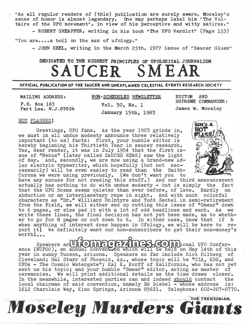Cover of Saucer Smear (Jim Moseley) issue Vol. 30, No. 1: SAUCER SMEAR