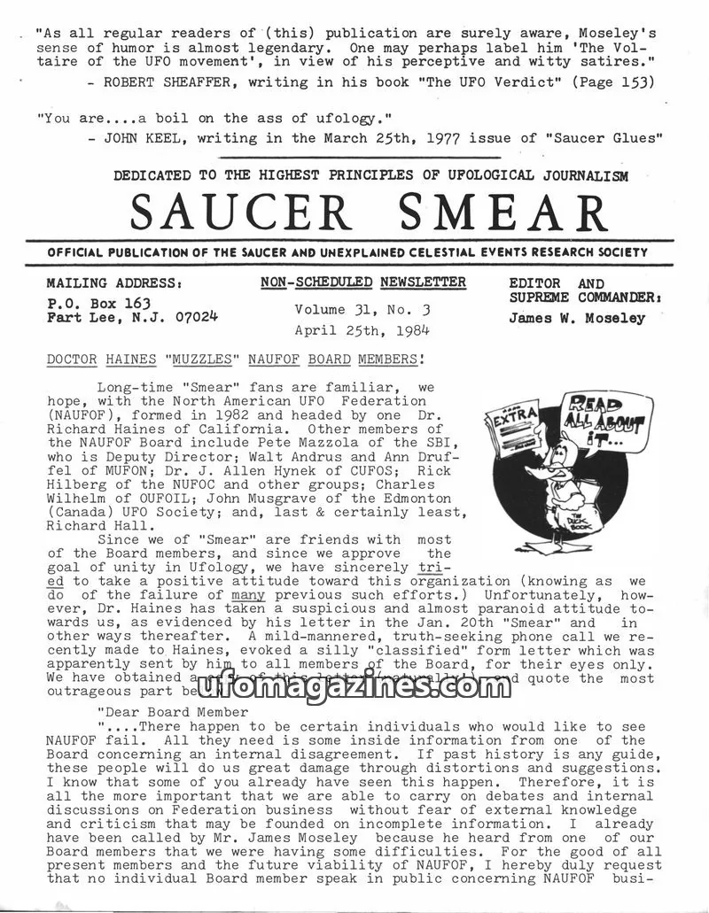 Cover of Saucer Smear (Jim Moseley) issue 31, No. 3: SAUCER SMEAR