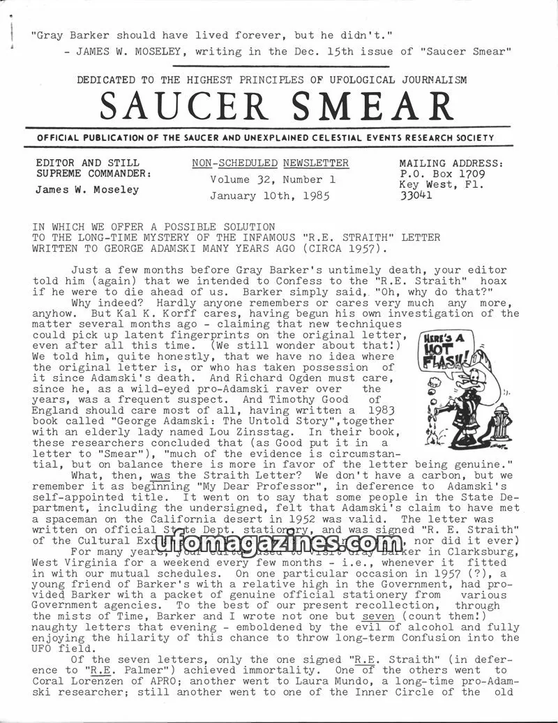 Cover of SAUCER AND UNEXPLAINED CELESTIAL EVENTS RESEARCH SOCIETY issue Volume 32, Number 1: SAUCER SMEAR