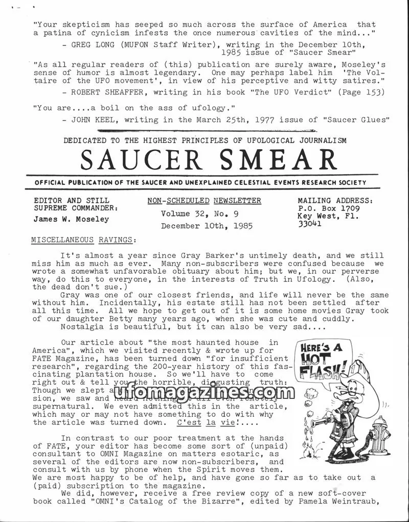 Cover of SAUCER AND UNEXPLAINED CELESTIAL EVENTS RESEARCH SOCIETY issue Volume 32, No. 9: SAUCER SMEAR