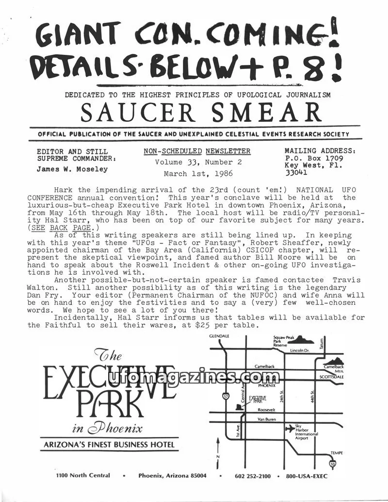 Cover of SAUCER AND UNEXPLAINED CELESTIAL EVENTS RESEARCH SOCIETY issue Volume 33, Number 2: SAUCER SMEAR