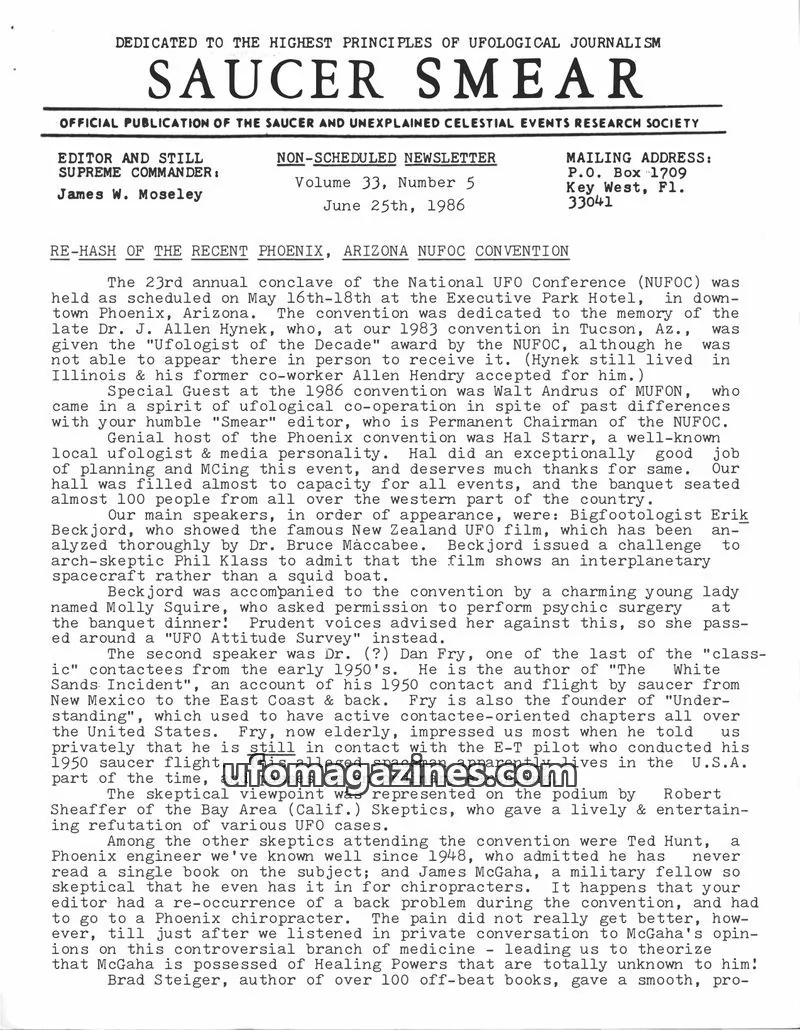 Cover of Saucer Smear (Jim Moseley) issue 33, Number 5: SAUCER SMEAR