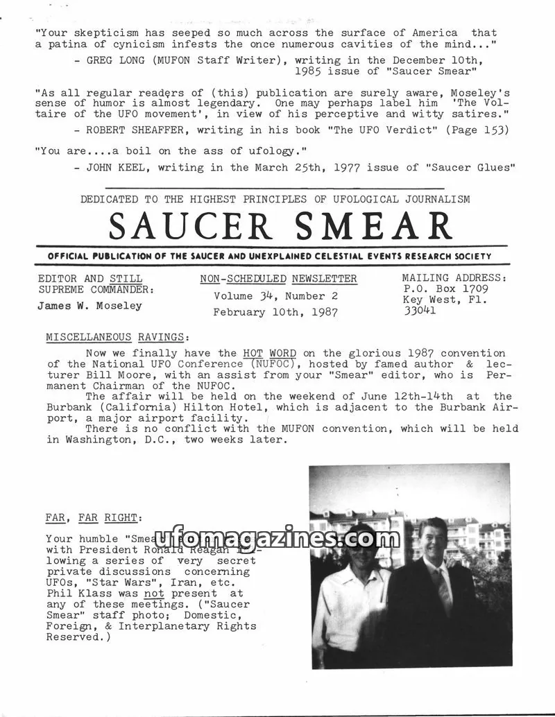 Cover of SAUCER AND UNEXPLAINED CELESTIAL EVENTS RESEARCH SOCIETY issue Volume 34, Number 2: SAUCER SMEAR