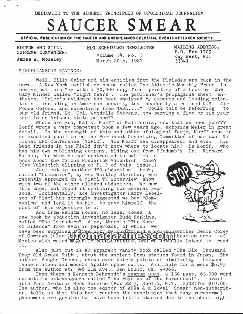 Cover of SAUCER AND UNEXPLAINED CELESTIAL EVENTS RESEARCH SOCIETY issue Volume 34, No. 3: SAUCER SMEAR