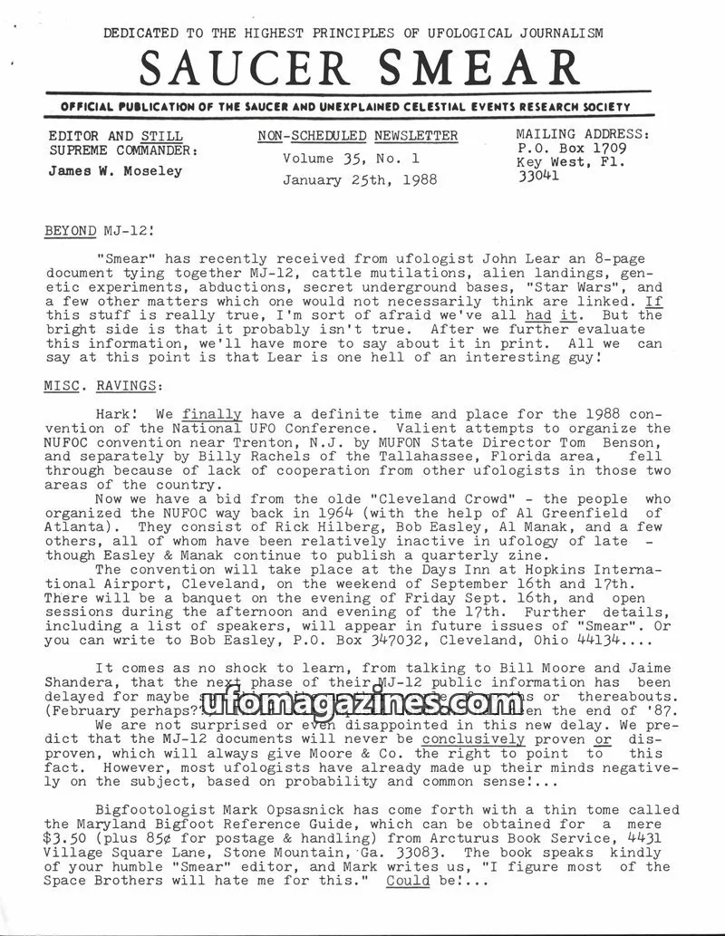 Cover of Saucer Smear (Jim Moseley) issue Volume 35, No. 1: SAUCER SMEAR