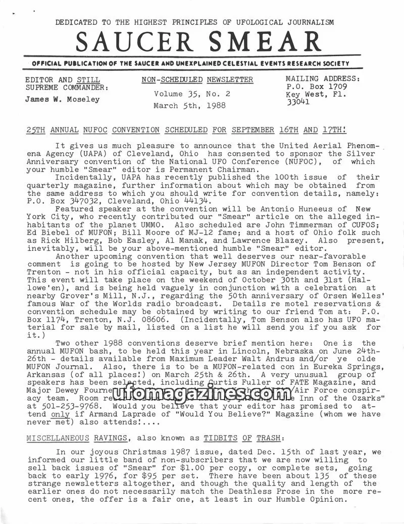 Cover of Saucer Smear (Jim Moseley) issue Volume 35, No. 2: SAUCER SMEAR