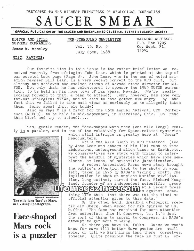Cover of SAUCER AND UNEXPLAINED CELESTIAL EVENTS RESEARCH SOCIETY issue Vol. 35, No. 5: SAUCER SMEAR